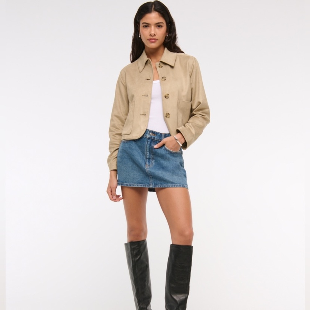 Abercrombie & Fitch Vegan Suede button-through jacket